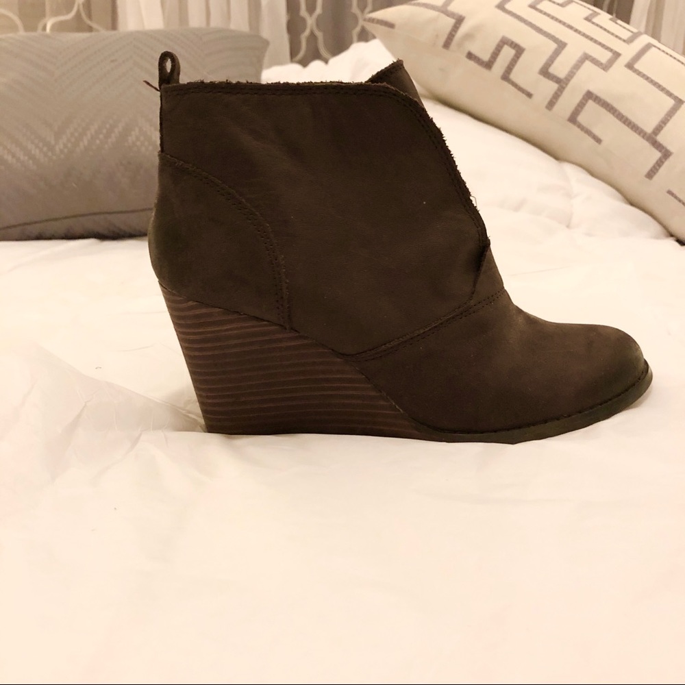 Lucky Brand brown leather wedge booties